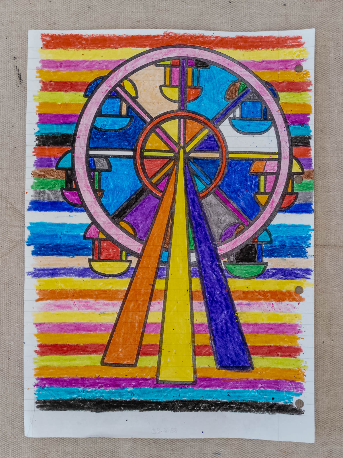 Colouring-in of a Ferris wheel. 